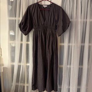 Maurie + Eve Women's Yoko Dress Size 6 charcoal organic cotton with puff sleeves